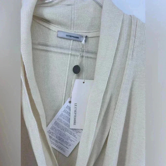 NWT LE17SEPTEMBRE Wool Neck Tie Knit Maxi Sweater Vest Pockets in Ivory Sz FR 38 - Picture 2 of 10